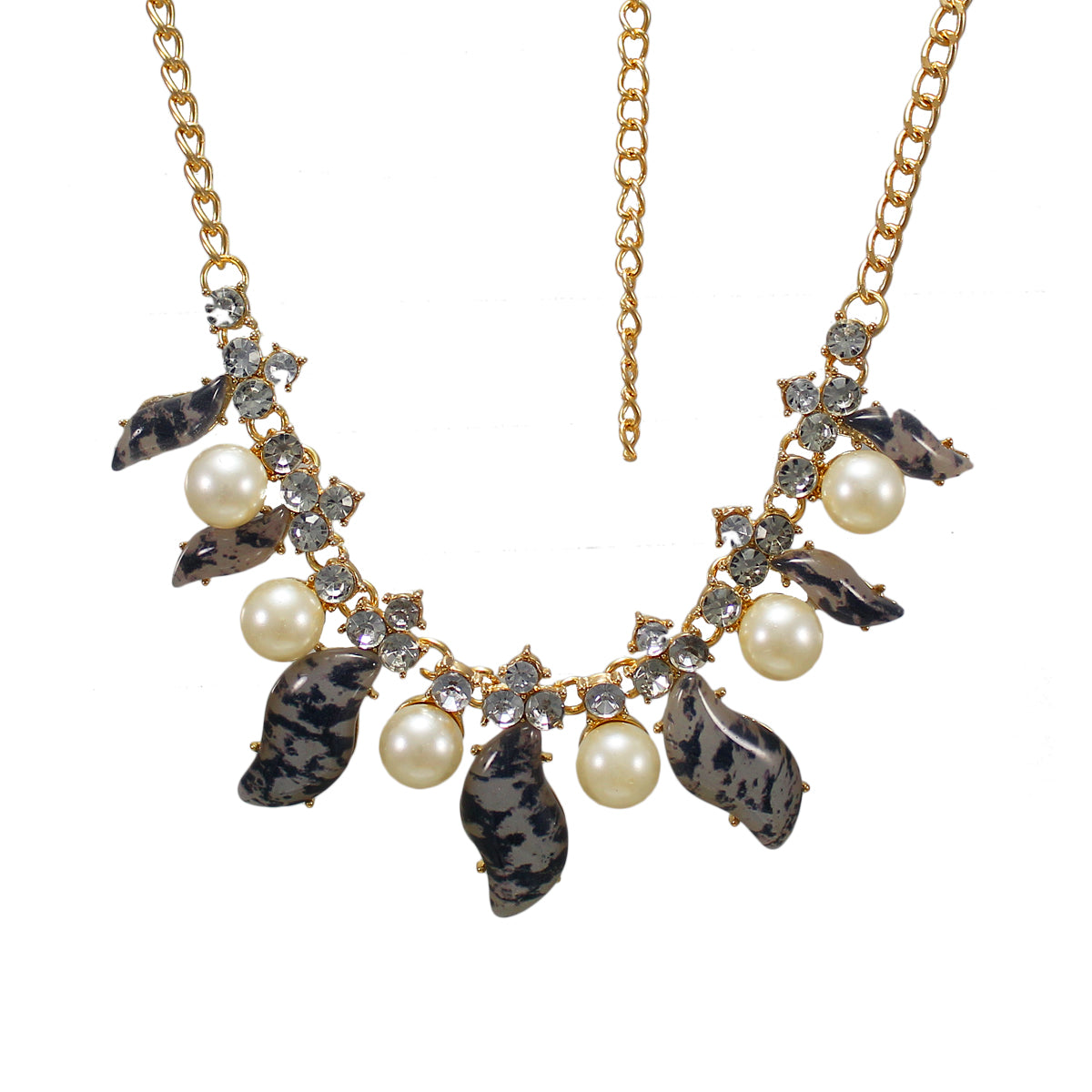 Abhinn Designer Statement Pearl n Petal  Black Necklace