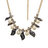 Abhinn Designer Statement Pearl n Petal  Black Necklace