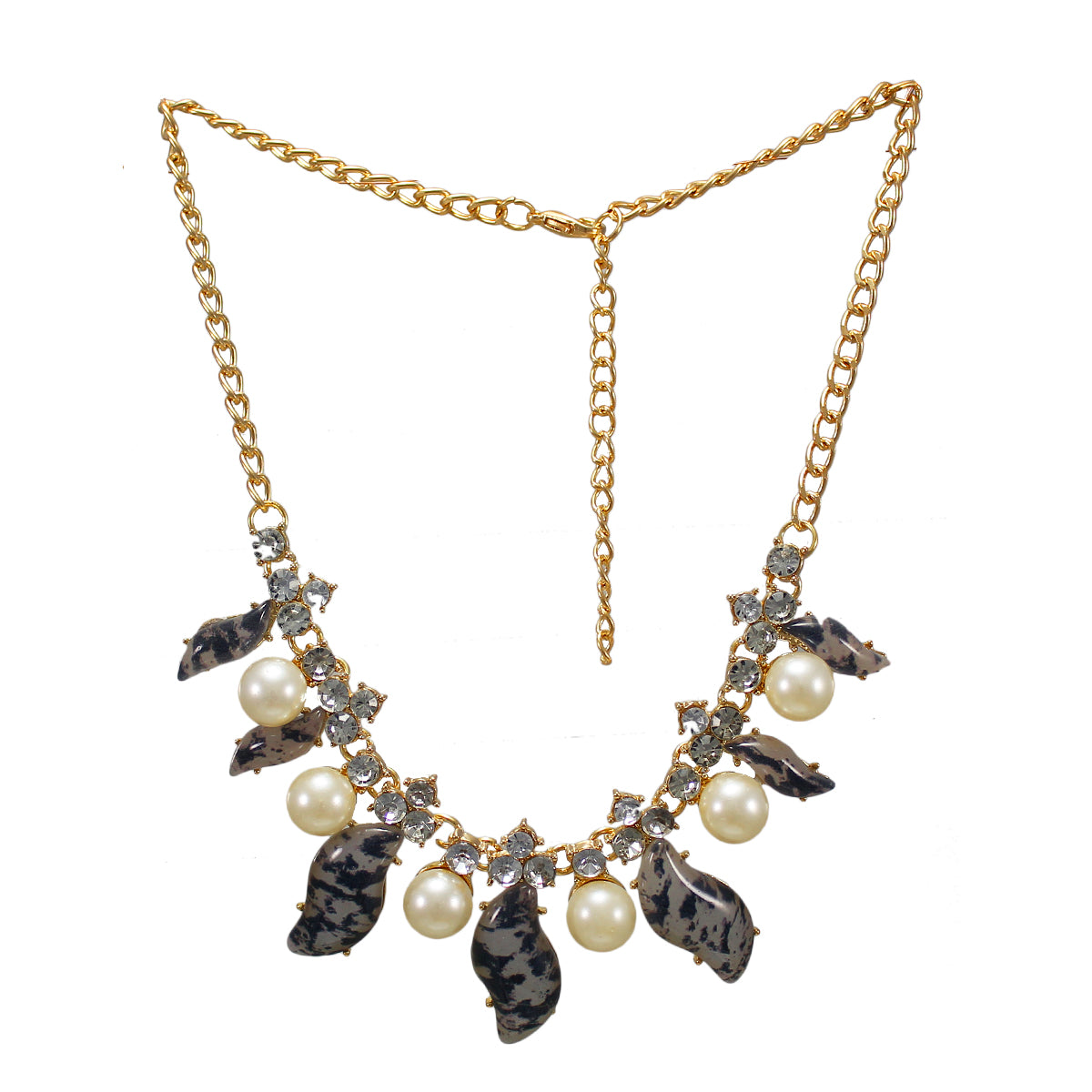 Abhinn Designer Statement Pearl n Petal  Black Necklace