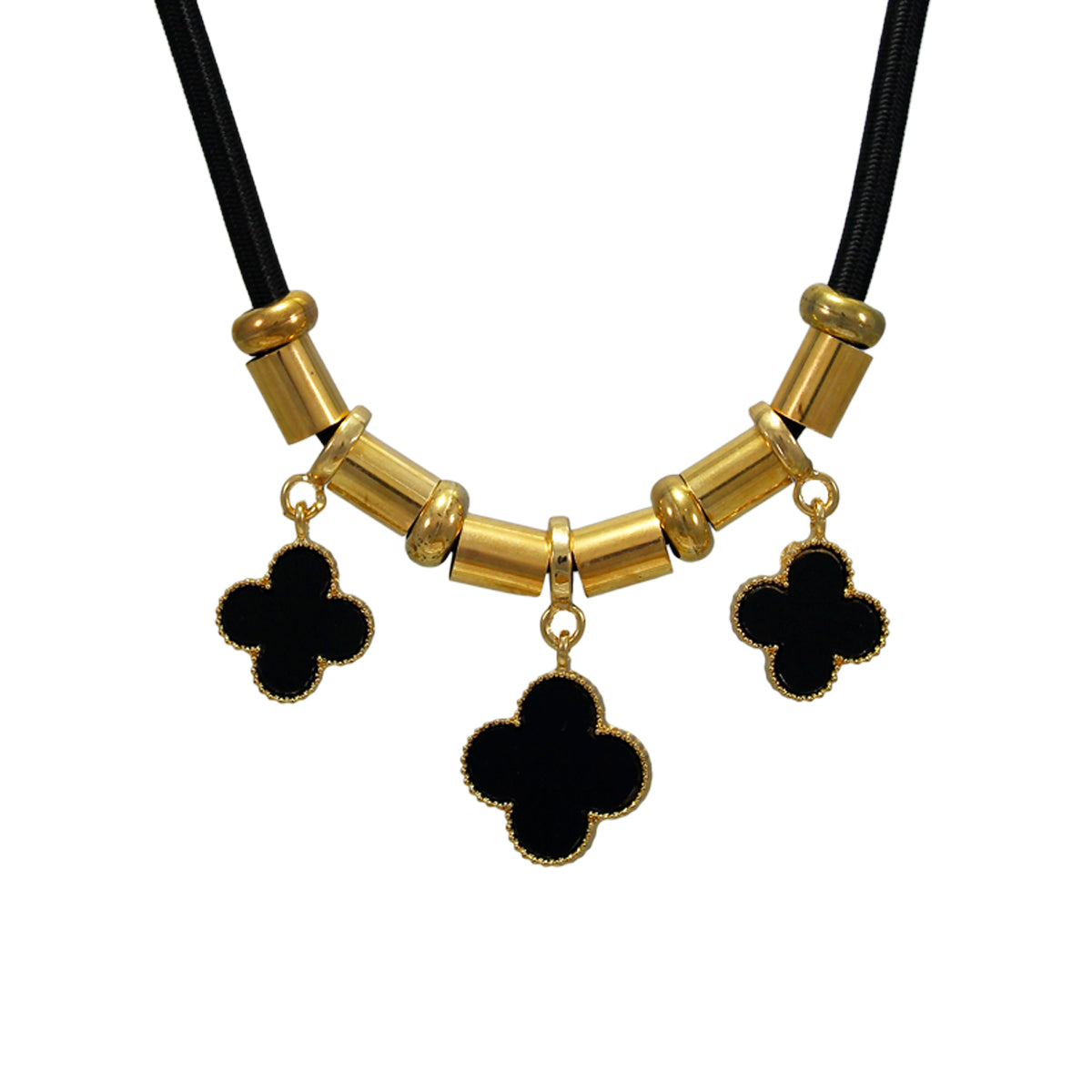 Abhinn Designer Statement Golden Necklace With Cylindrical Beads And Black Flower For Women