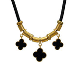 Abhinn Designer Statement Golden Necklace With Cylindrical Beads And Black Flower For Women