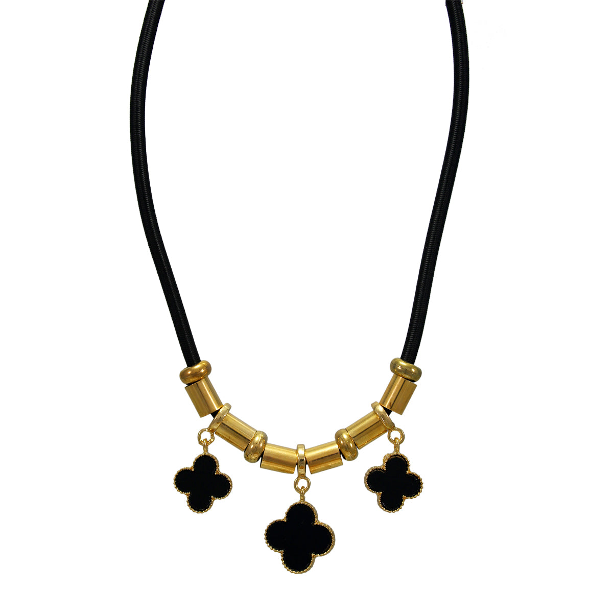 Abhinn Designer Statement Golden Necklace With Cylindrical Beads And Black Flower For Women