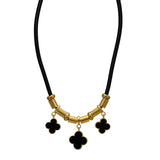 Abhinn Designer Statement Golden Necklace With Cylindrical Beads And Black Flower For Women