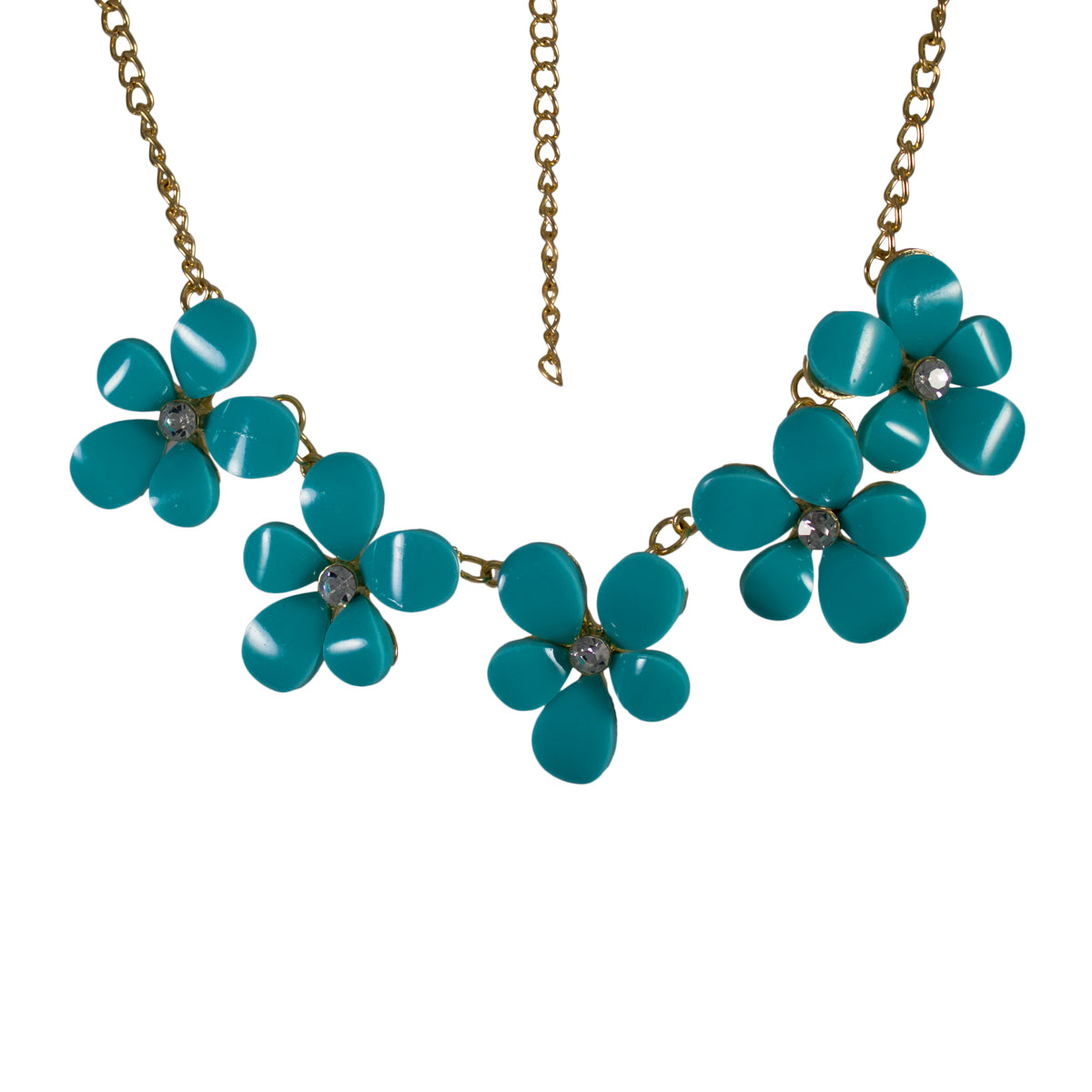 Beautiful Blue Floral Designer Statement Necklace with Crystal Stones