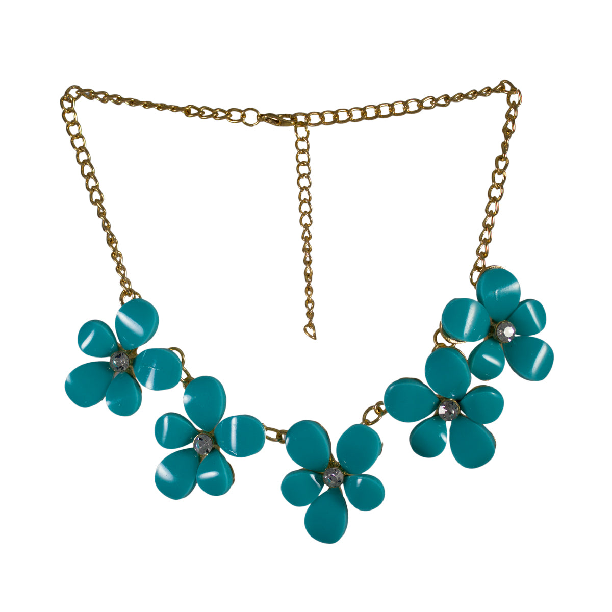 Beautiful Blue Floral Designer Statement Necklace with Crystal Stones