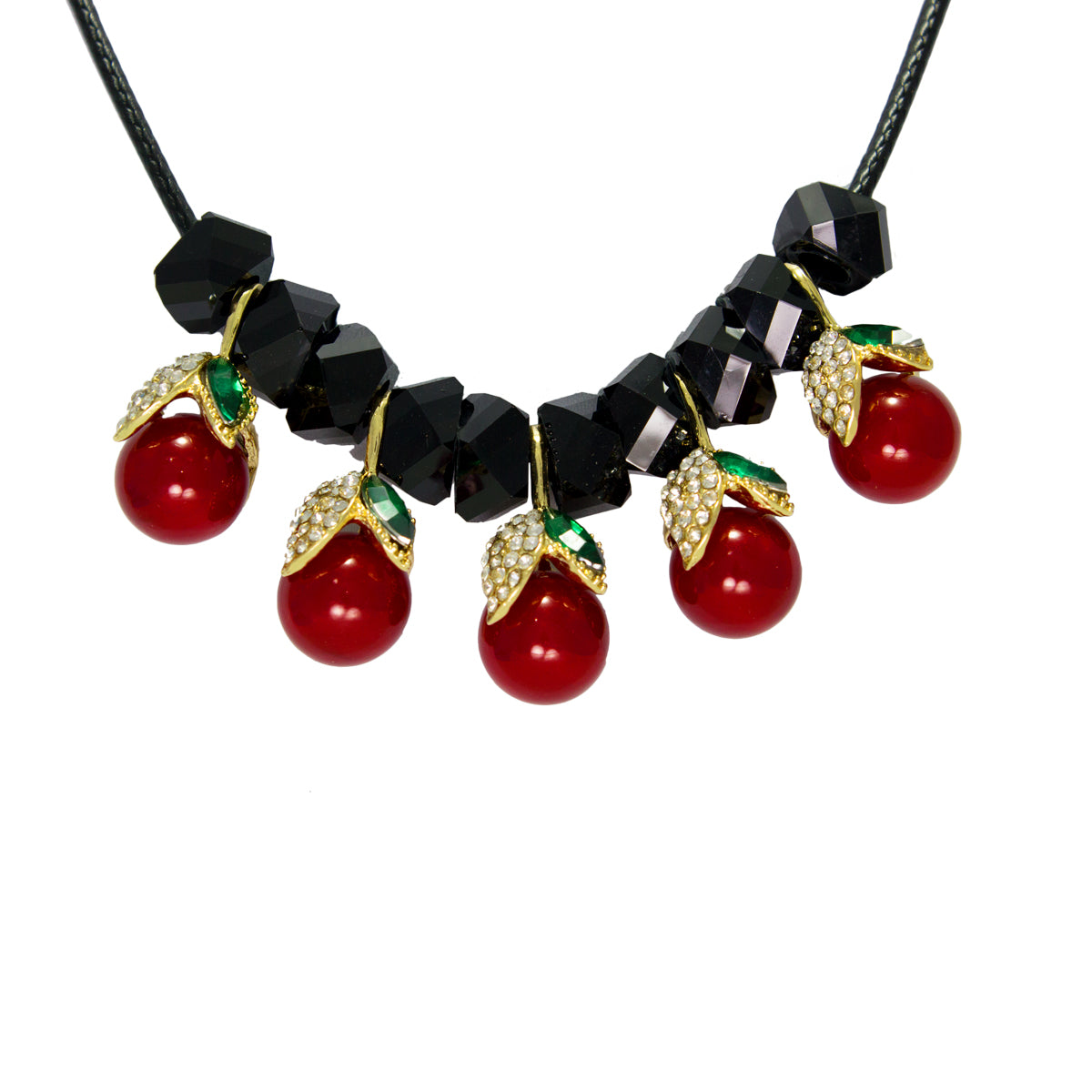 Abhinn Designer Statement Red Cherry Pearl Necklace with Black stones For Women