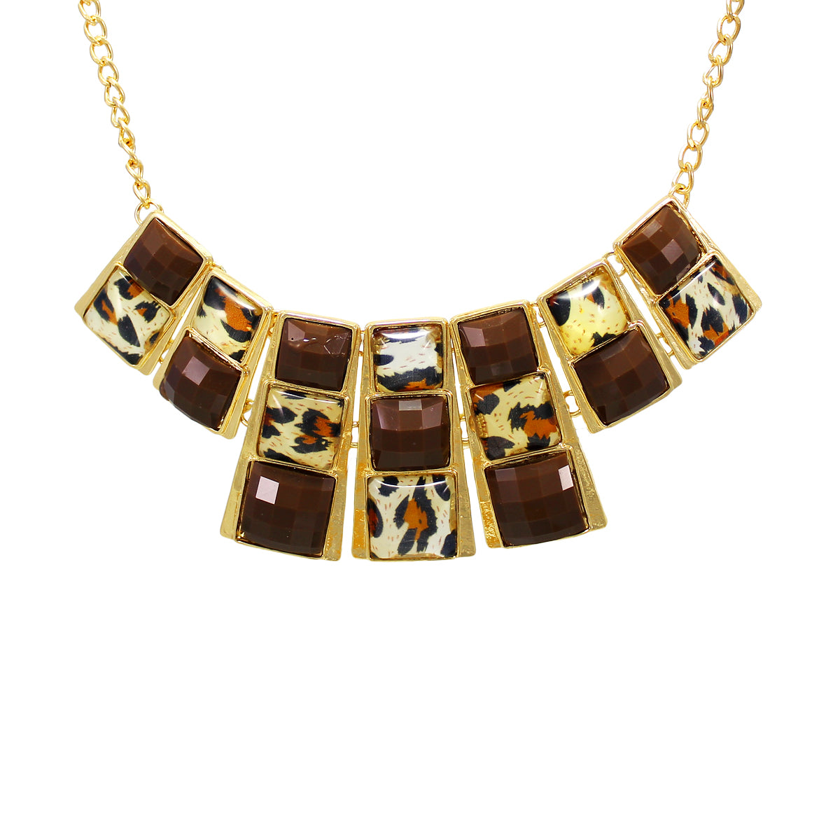 Abhinn Stylish Designer Golden Necklace with Brown Square Animal Print Stones For Women