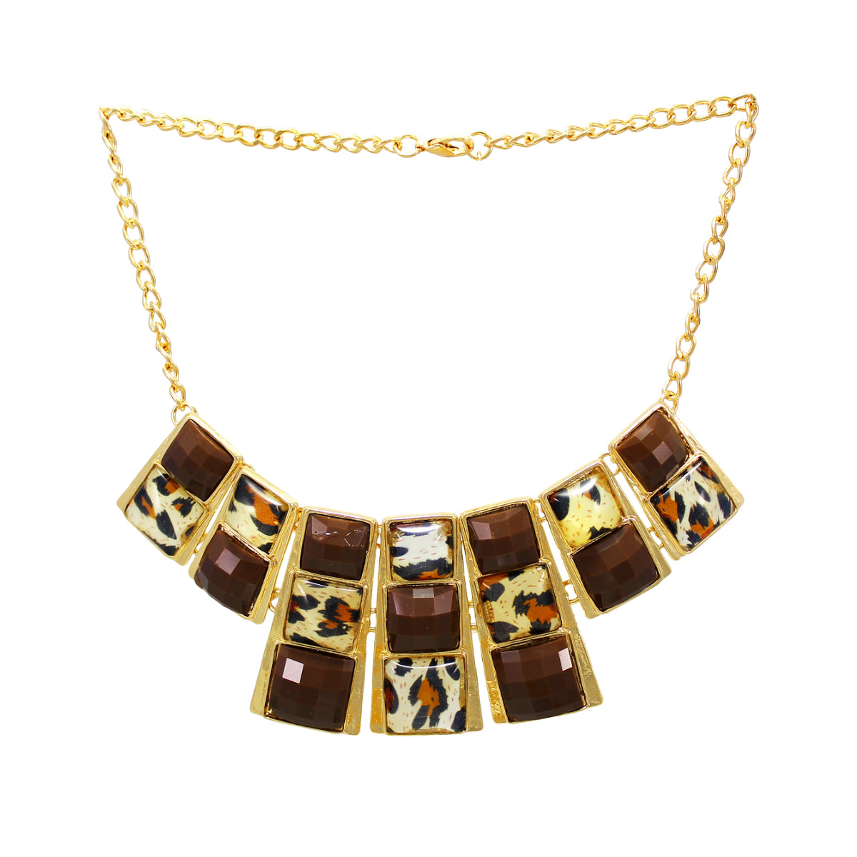 Abhinn Stylish Designer Golden Necklace with Brown Square Animal Print Stones For Women
