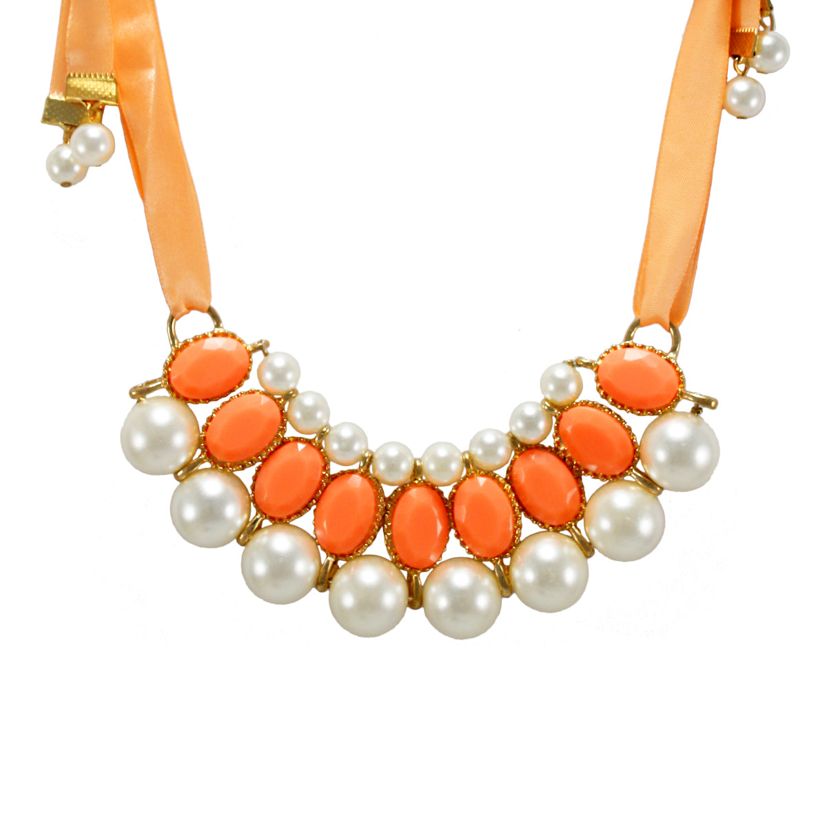 Abhinn  Stylish Designer Pearl Necklace with Orange Stones for Women Online