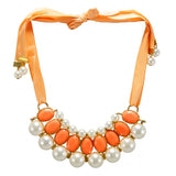 Abhinn  Stylish Designer Pearl Necklace with Orange Stones for Women Online