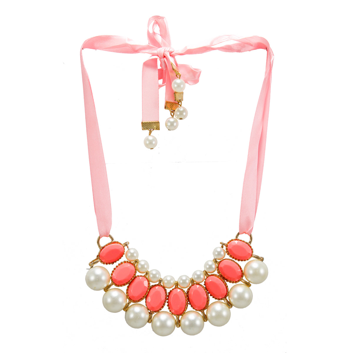 Stylish Designer Pearl Necklace with Pink Stones
