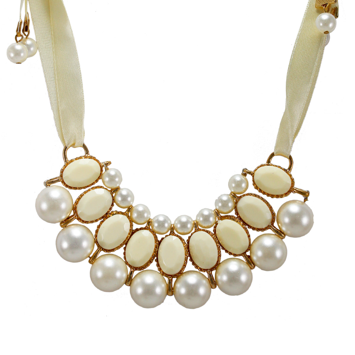 Abhinn Stylish Designer Pearl Necklace with White Stones For Women