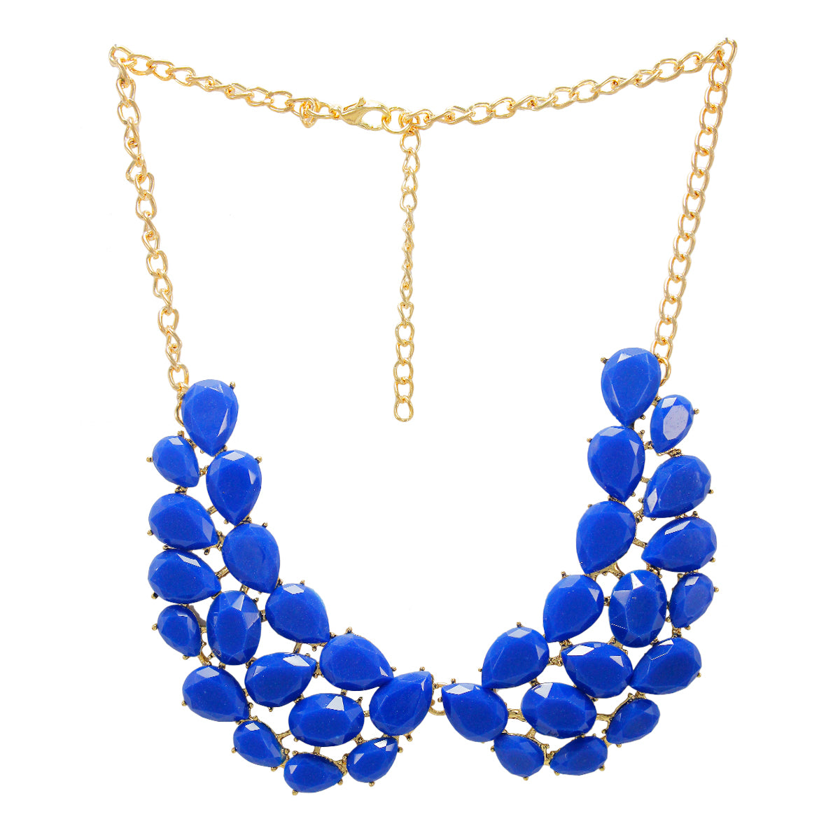 Abhinn Latest Golden Floral Peacock Necklace With Blue Crystal Stones For Women