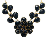 Abhinn Beautiful Designer Golden Floral Necklace With Black crystal Stones For Women