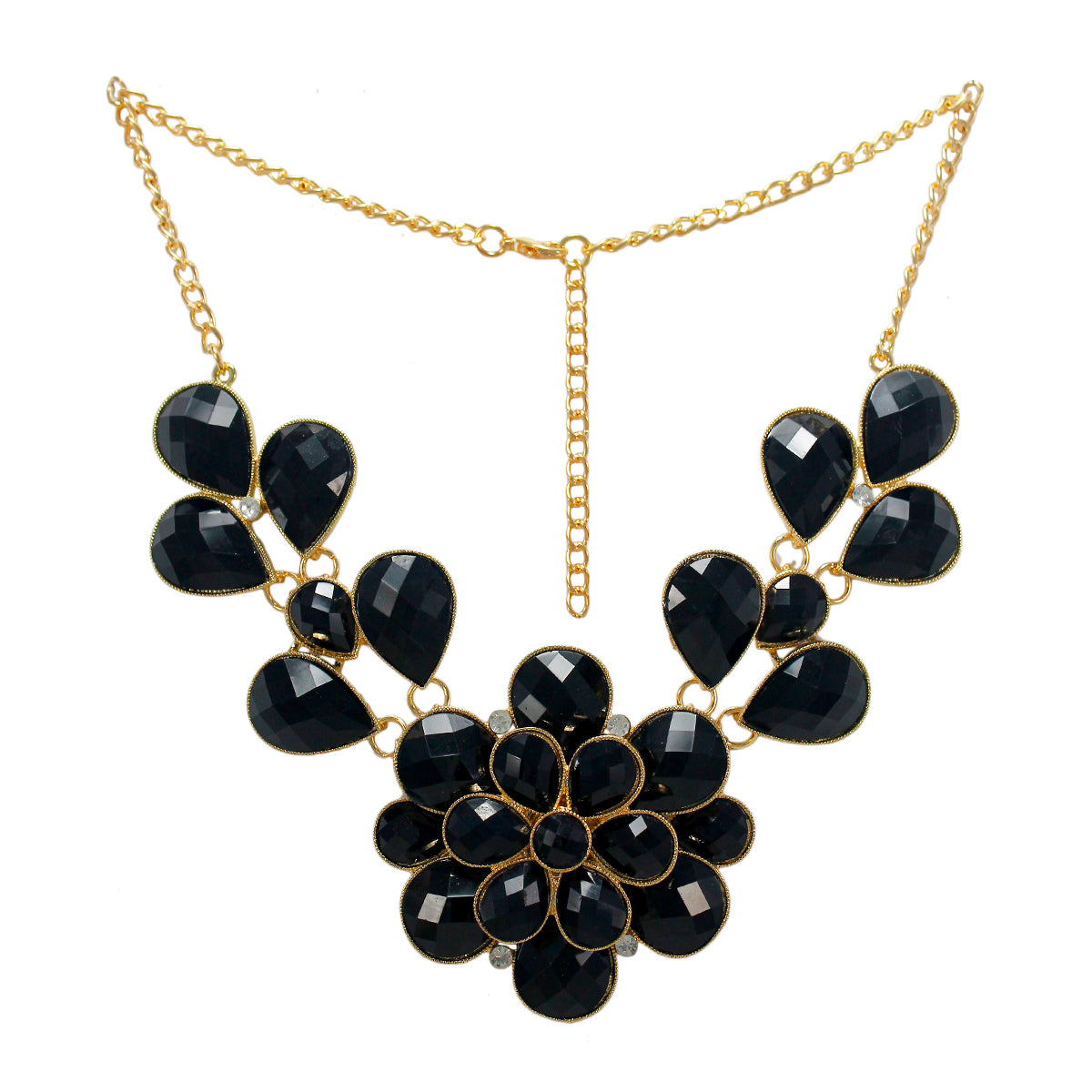 Abhinn Beautiful Designer Golden Floral Necklace With Black crystal Stones For Women