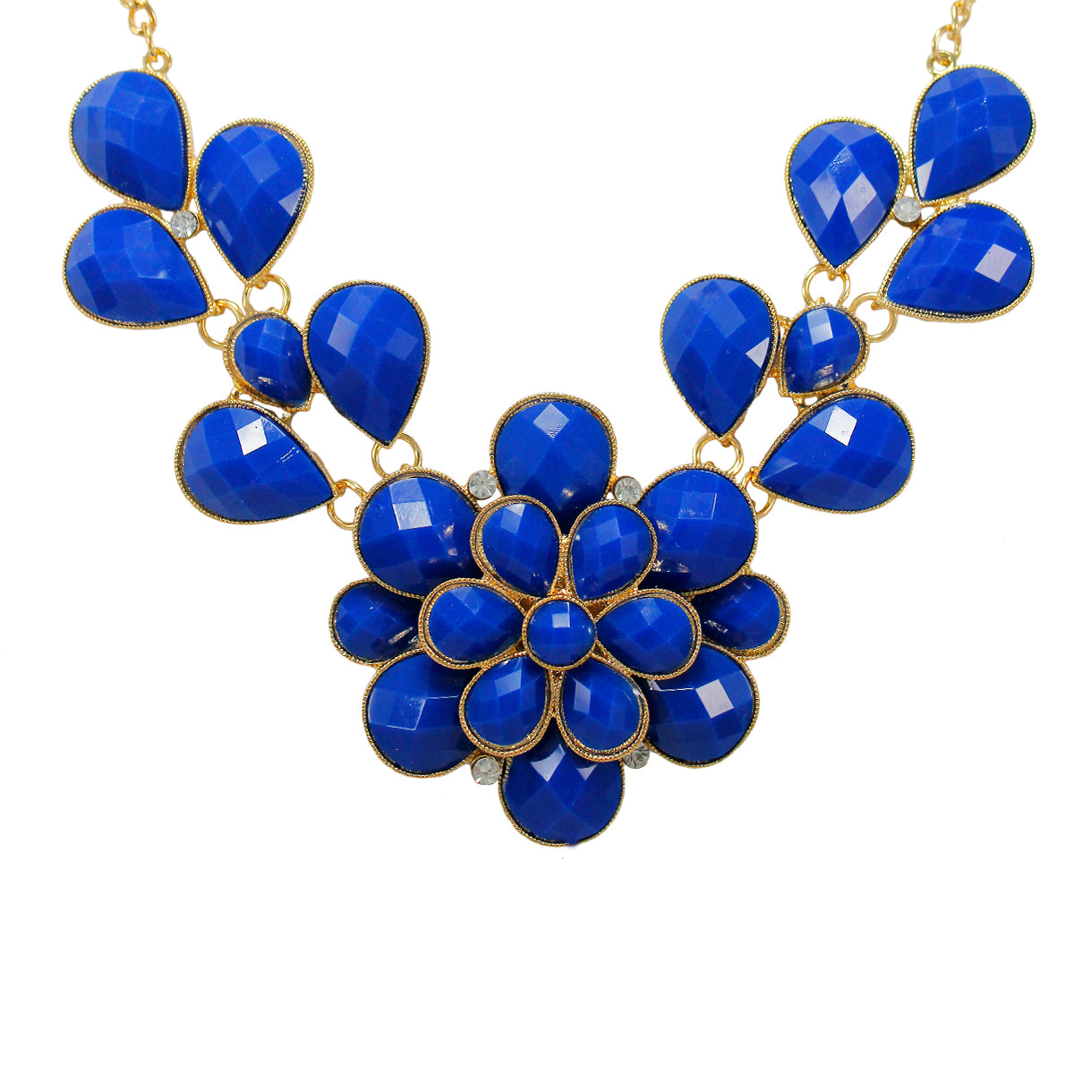 Beautiful Designer Golden Floral Necklace with Blue crystal Stones