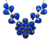 Beautiful Designer Golden Floral Necklace with Blue crystal Stones