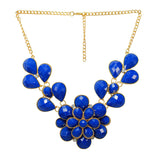 Beautiful Designer Golden Floral Necklace with Blue crystal Stones