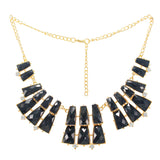 Stylish Designer Golden Necklace with Black Angular Crystals and Stones