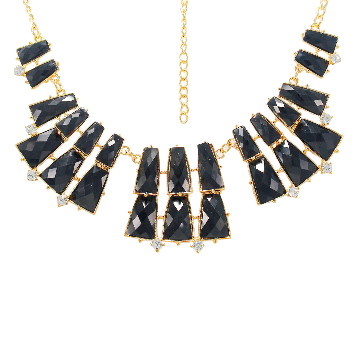 Stylish Designer Golden Necklace with Black Angular Crystals and Stones