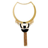 Stylish Designer Golden Necklace with Black Stones and Chain Dangler