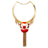 Latest Designer Golden Necklace with Red Stones and Chain Dangler