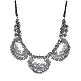 Abhinn Silver Oxidised Peacock And Floral Design Necklace for Women