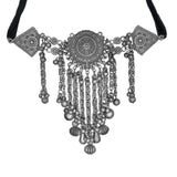 Abhinn Silver Oxidised Temple Design Choker With Silver Hanging Beads For Women