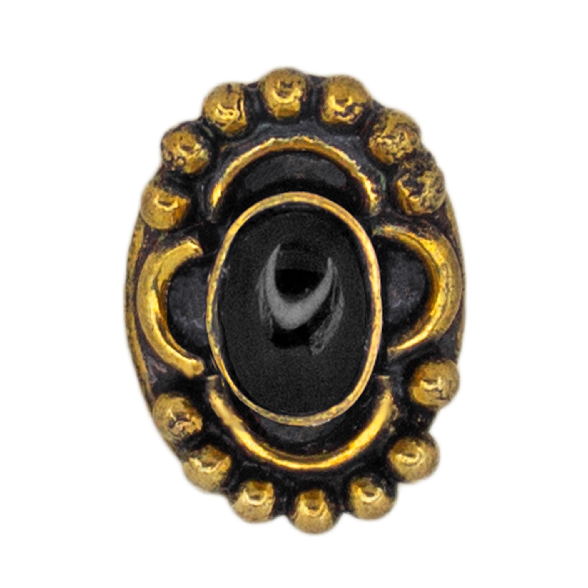 Abhinn Trendy Golden Oxidised Black Stone Floral Design Pierced Nose Pin For Women