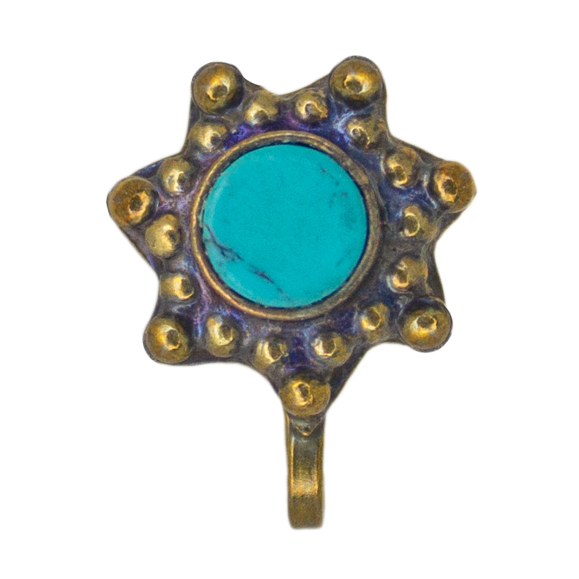 Abhinn Trendy Golden Oxidised Star Design Sky Blue Stone Non-Pierced Nose Pin For Women