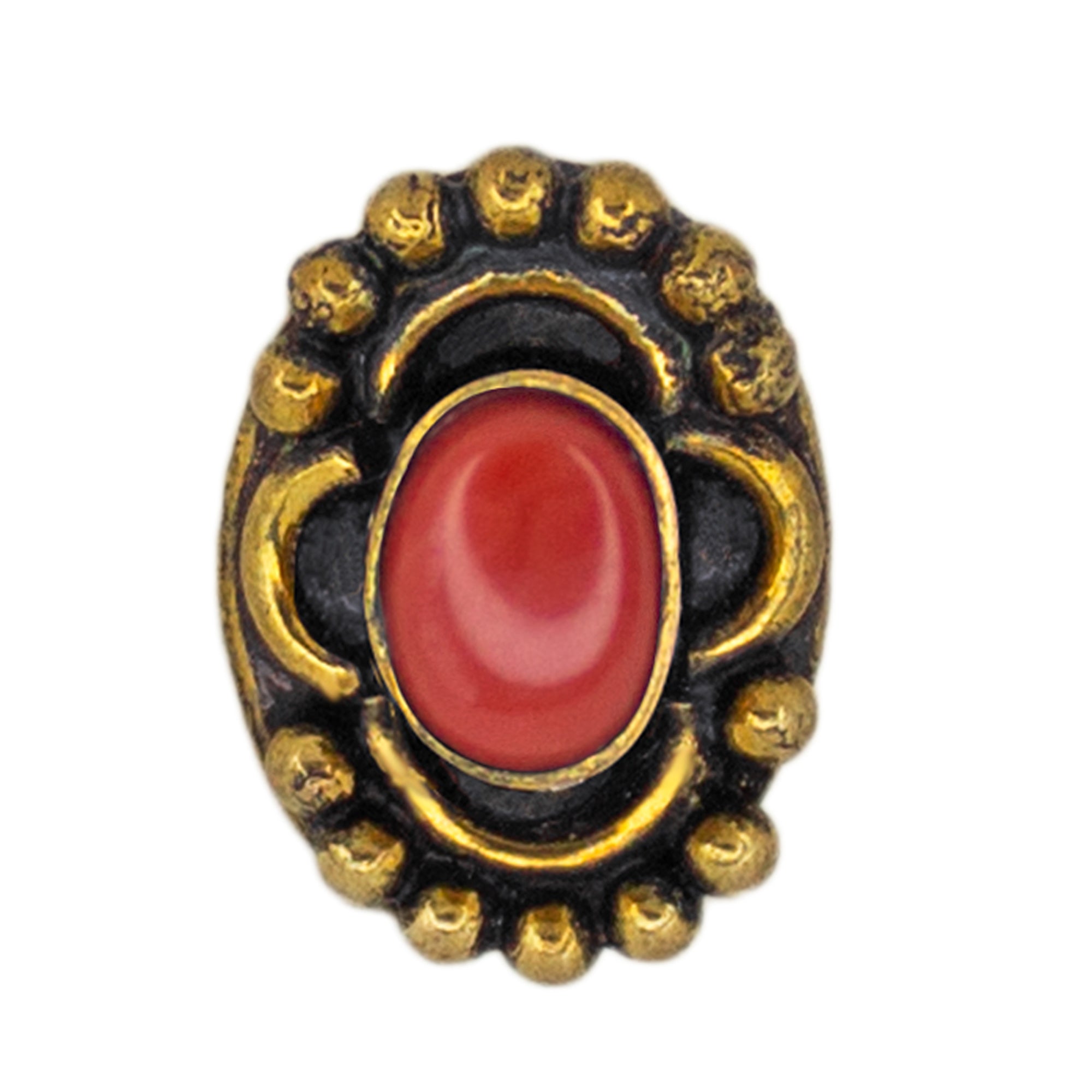 Abhinn Trendy Golden Oxidised Red Stone Floral Design Pierced Nose Pin For Women