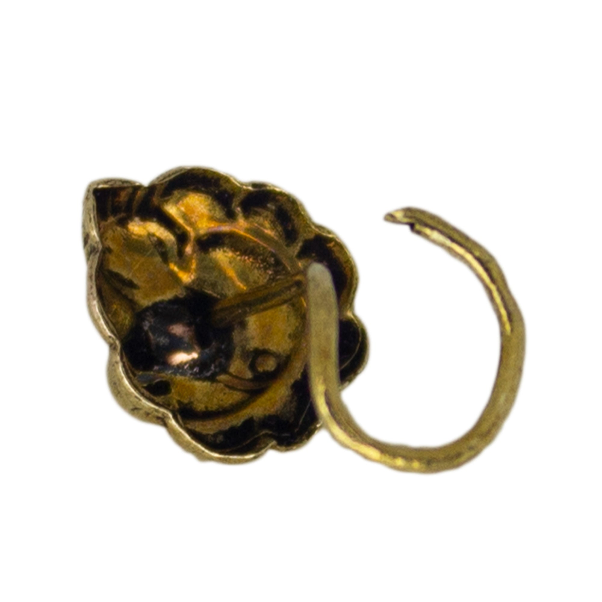 Abhinn Oxidised Golden Ganesha Design Pierced Nose Pin For Women