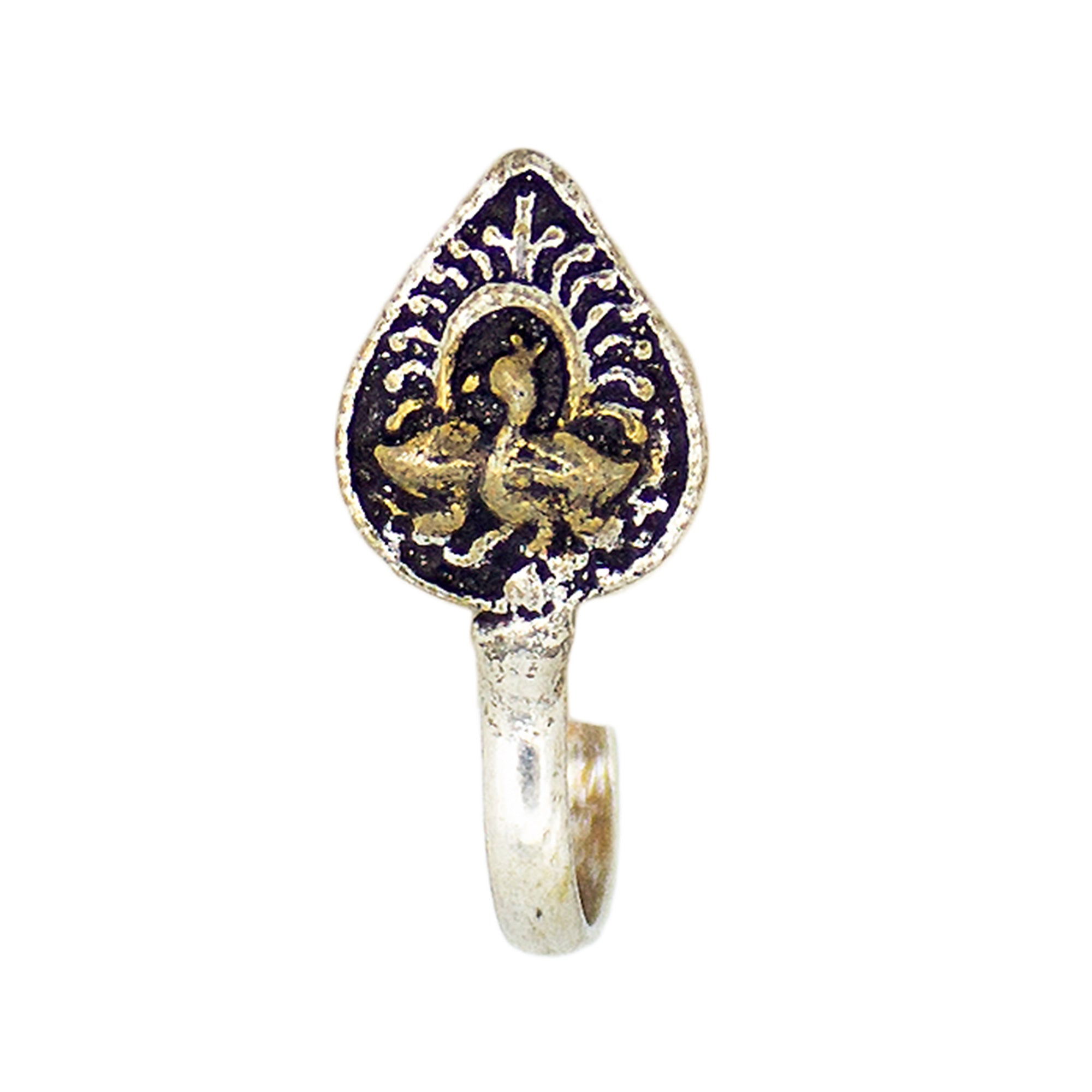 Abhinn Dual Tone Oxidised Peacock Design Non-Pierced Nose Pin For Women