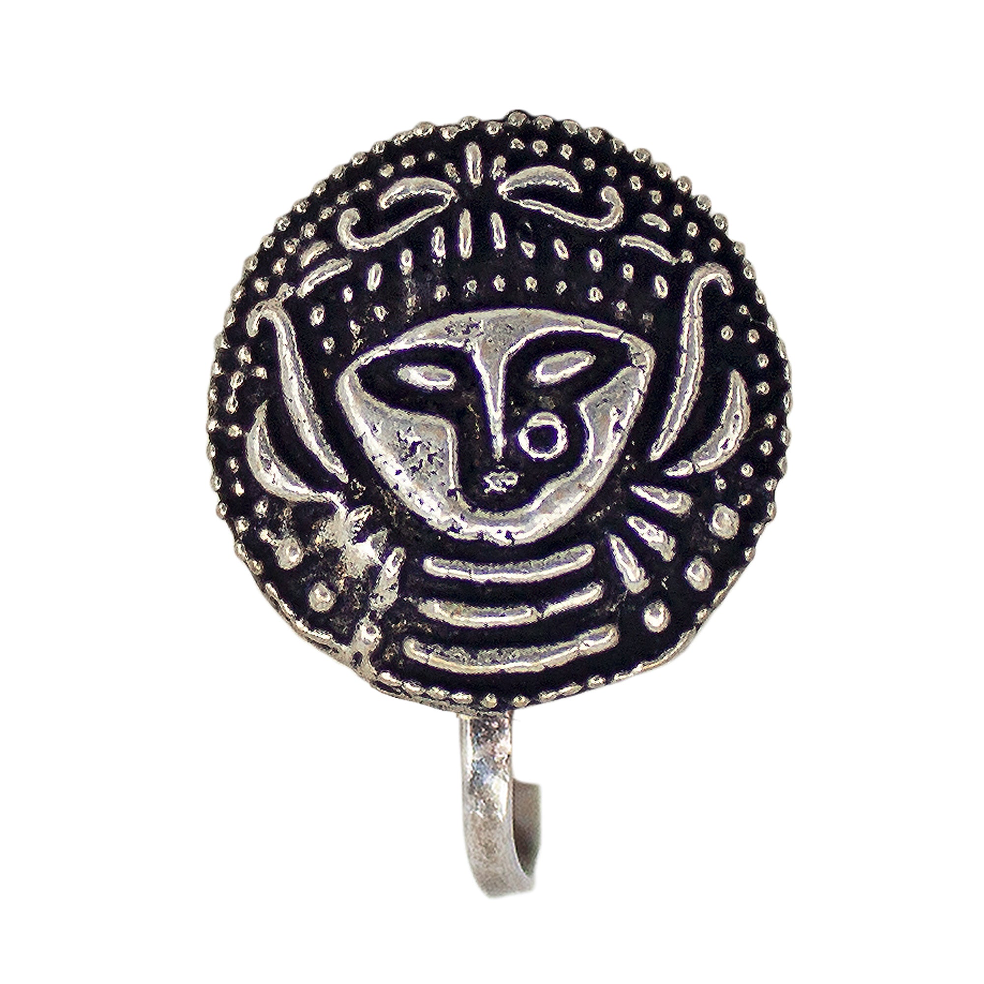Abhinn Silver Oxidised Durga Temple Design Non-Pierced Nose Pin For Women