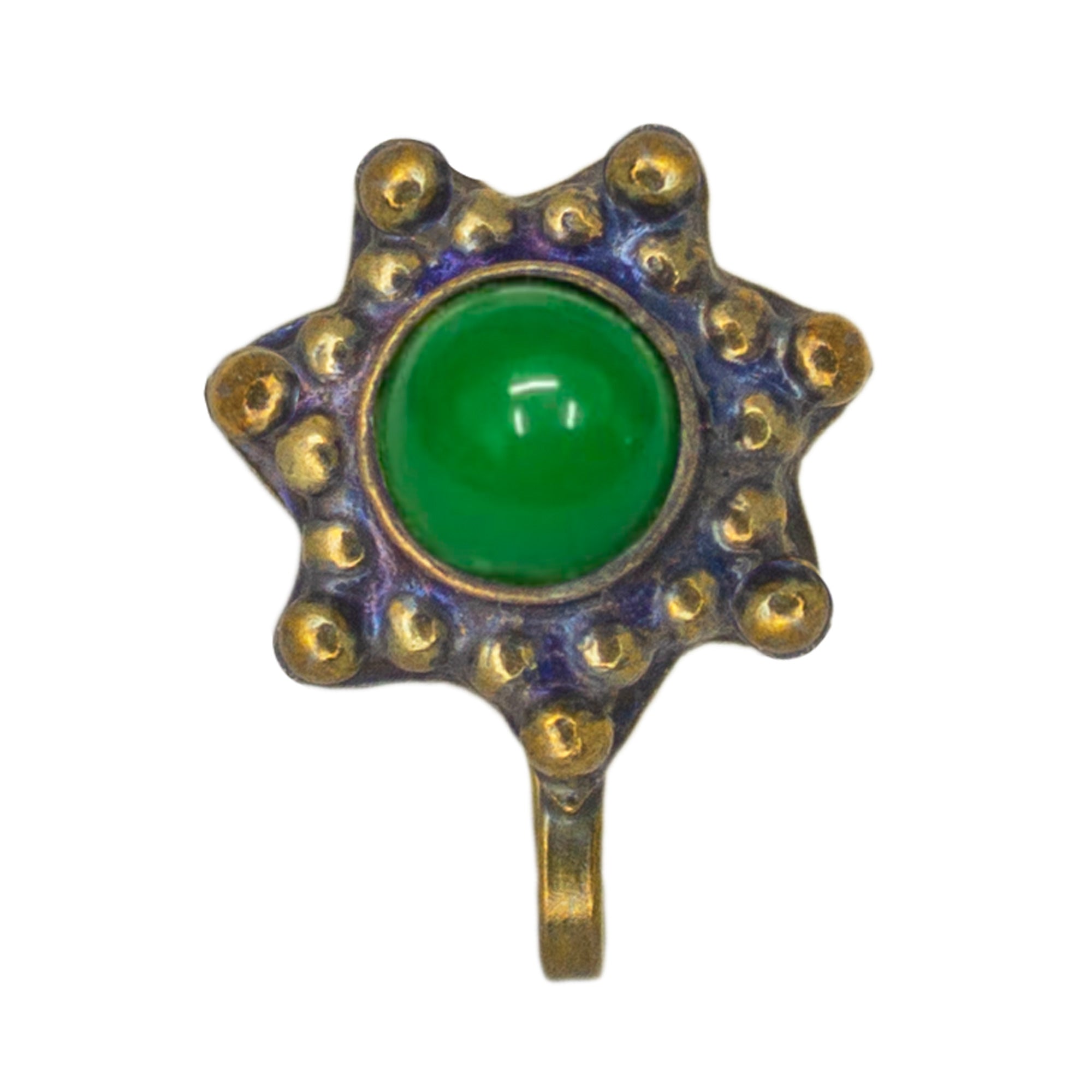 Abhinn Trendy Golden Oxidised Star Design Green Stone Non-Pierced Nose Pin For Women
