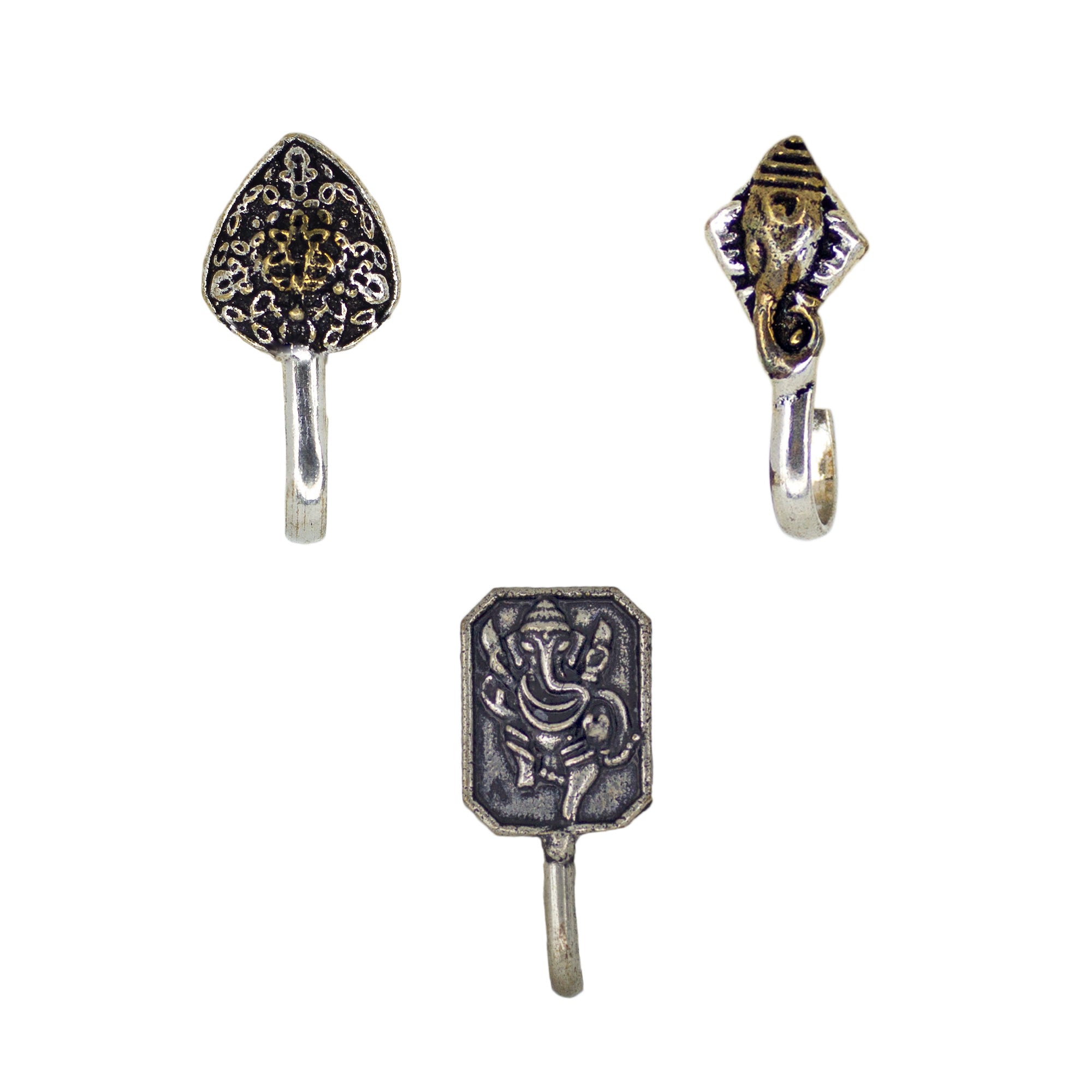 Abhinn Combo of 3 Trendy Dual Tone Oxidised Non-Pierced Nose Pin For Women