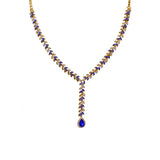 Royal Gold Plated Designer Kundan Stone  Leaf Design Necklace and  Dangler Earrings with White Blue Stones  with Mangtika