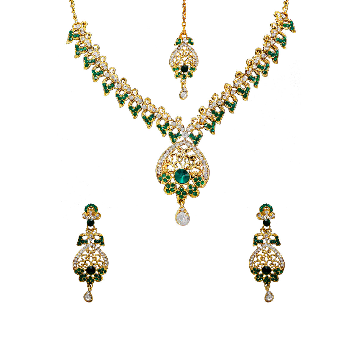 Royal Designer Necklace and Earrings with White Crystal Stones