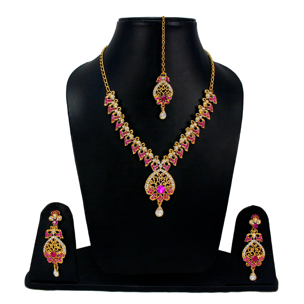 Abhinn Royal Gold Plated Designer Kundan Pink Petal Design Necklace Set For Women