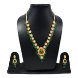 Royal Rani Har Design Necklace and Earrings with White Green Stones