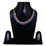 Royal Designer Necklace and Earrings with White Blue Stones Crystals