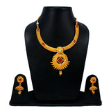 Abhinn Gold Plated Rani Har Floral Design Necklace Set With Red Crystal Stones For Women