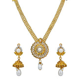 Royal Rani Har Design Necklace and Jhumka Earrings with White Stone