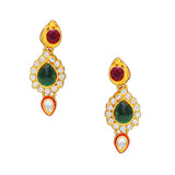 Royal Rani Har Design Droplet shape Necklace and Earrings with Multi-Color Stones