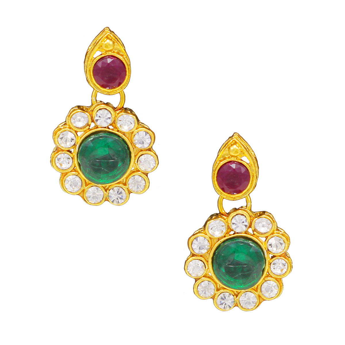 Royal Rani Har Design Necklace and Earrings with Multi-Color Stones