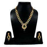 Royal Designer Leaf Necklace and Earrings with White Green Stones and Pearls