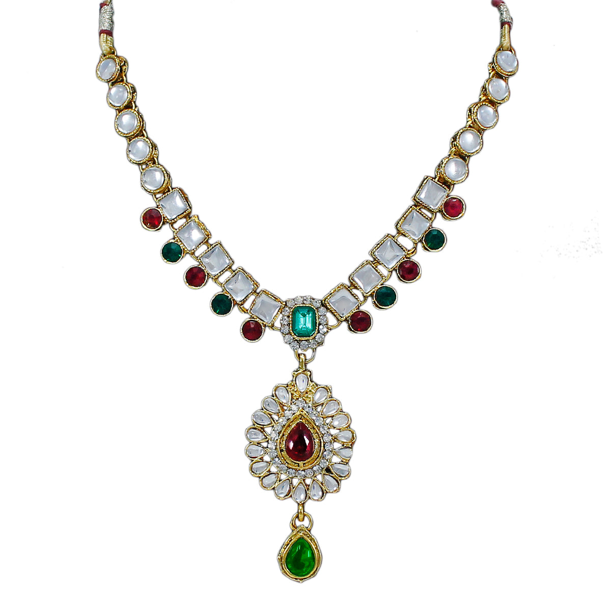 Royal Designer Leaf Design Necklace and Earrings with White Crystal Stones