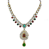 Royal Designer Leaf Design Necklace and Earrings with White Crystal Stones