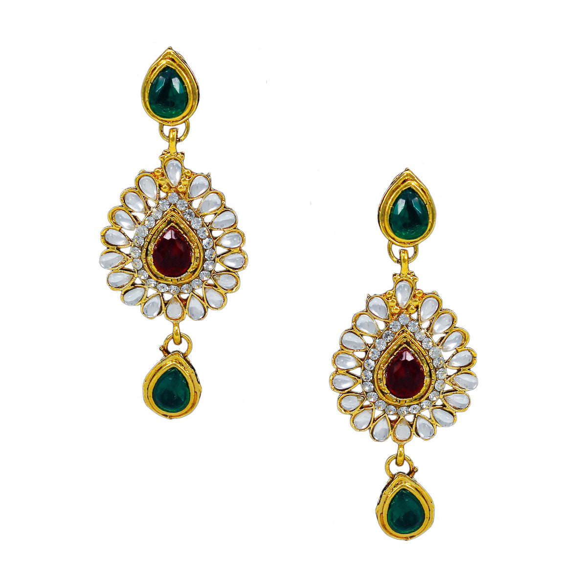 Royal Designer Leaf Design Necklace and Earrings with White Crystal Stones