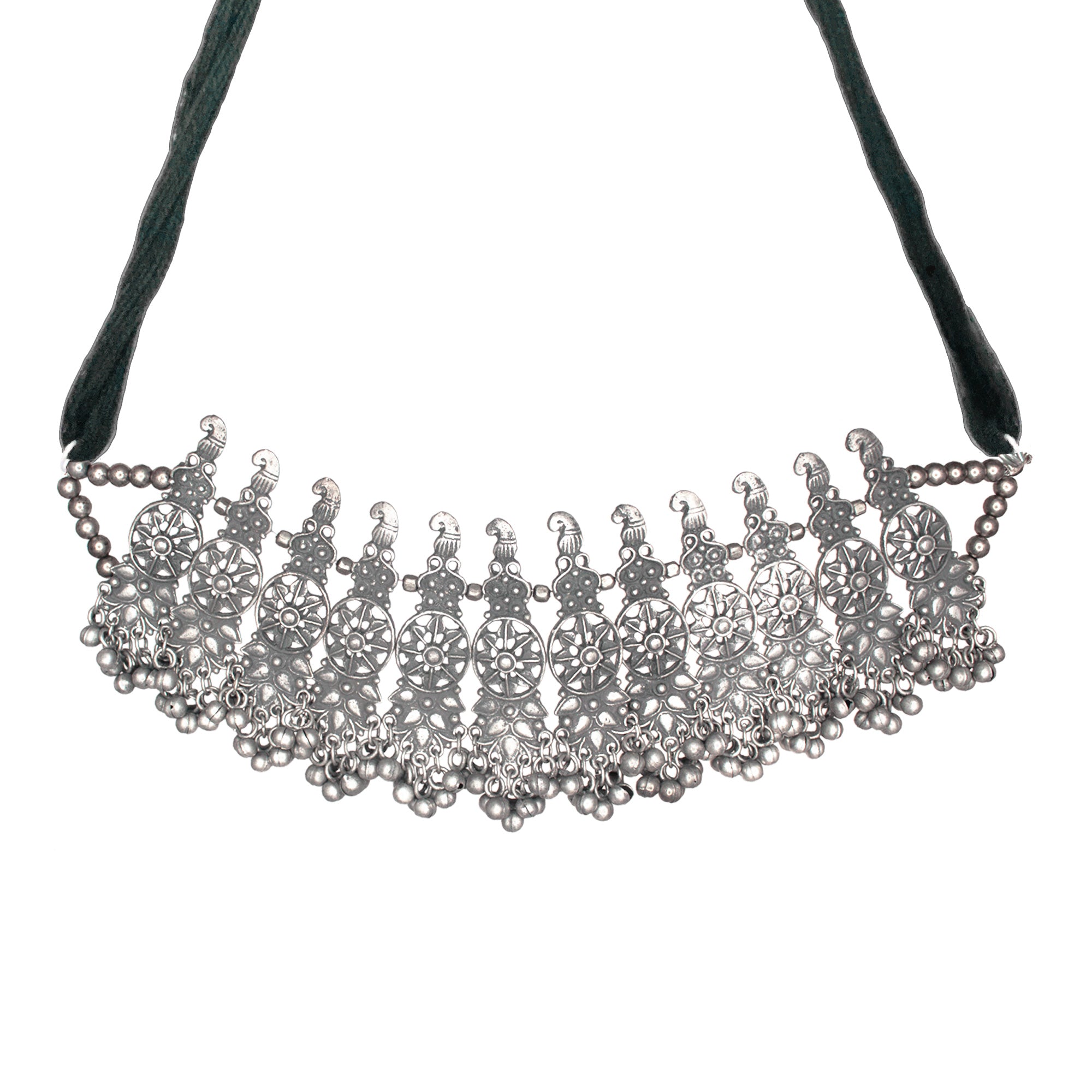Abhinn Silver Oxidised Trendy Floral Design Necklace Set For Women